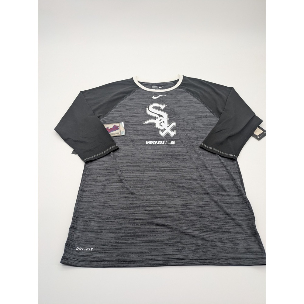 Nike Center Swoosh Small Chicago White Sox Baseball Dri Fit 3/4 Sleeve Reglan‎